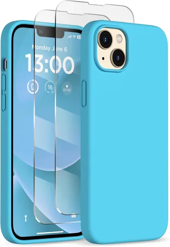 Vista 36 de Funda delgada para iPhone 13 de 6.1 pulgadas, silicona líquida a prueba de golpes, con forro de microfibra suave antiarañazos, 2 protectores