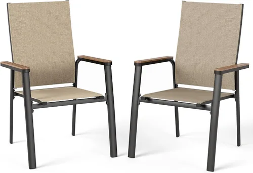 Vista 13 de MFSTUDIO Sillas de comedor para patio al aire libre, 2 sillas de patio con marco de metal con respaldo y reposabrazos, silla de patio resistente