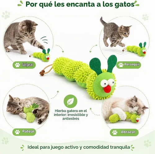 Vista 5 de Almohada de hierba gatera en forma de oruga, almohada masticable para gatos