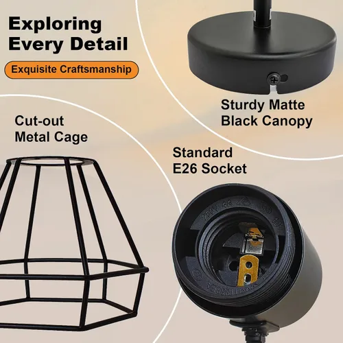 Vista 4 de LTBLIGHT Iluminación LED de pista de 1 luz, luz de techo ajustable negra con jaula de alambre de metal, lámpara de granja para dormitorio, mesita