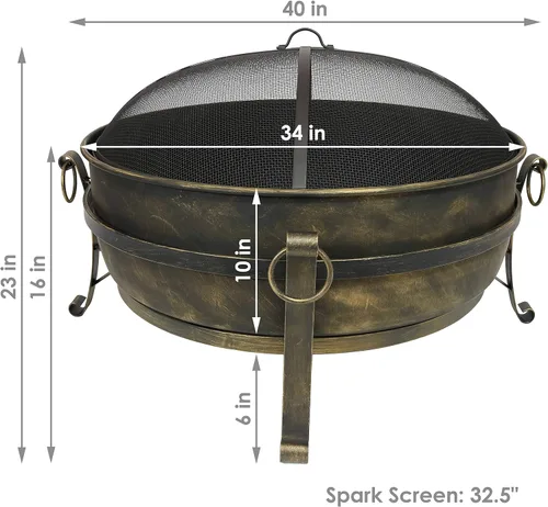 Vista 6 de Sunnydaze - Fogata grande de 34 pulgadas para exteriores - Cuenco de fogata que quema leña para exteriores con pantalla contra chispas, atizador