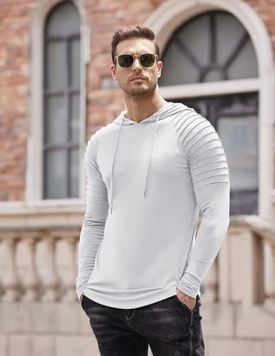 Vista 3 de COOFANDY Sudaderas con capucha atléticas para hombre, ligeras, plisadas, manga raglán