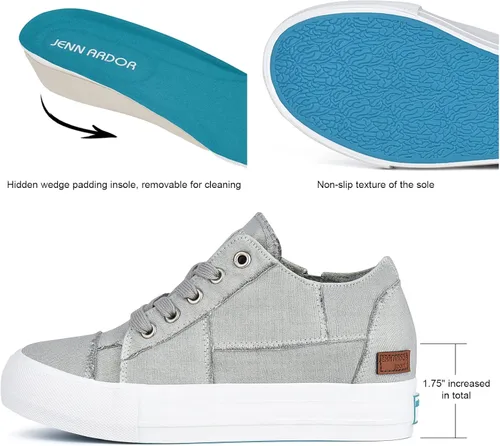 Vista 5 de JENN ARDOR Zapatos deportivos de cuña para mujer, zapatos de lona de moda, plataforma casual, tacón oculto, sin cordones, con cremallera lateral