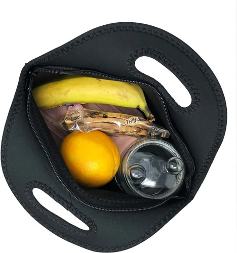 Vista 7 de allydrew Bolsa de almuerzo de neopreno aislada con cremallera para lonchera, plátanos y rayas