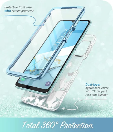 Vista 7 de i-Blason Cosmo - Funda protectora delgada de cuerpo completo para Samsung Galaxy A13 4G y 5G, con protector de pantalla integrado (mariposa azul)