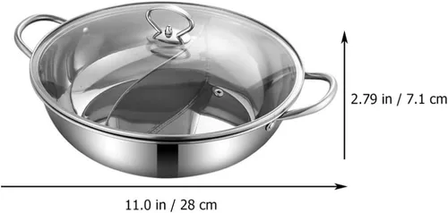 Vista 3 de 1 set de acero inoxidable doble olla caliente estilo chino doble sabor olla caliente asas cómodas diseño anti-quemaduras para reuniones de invierno