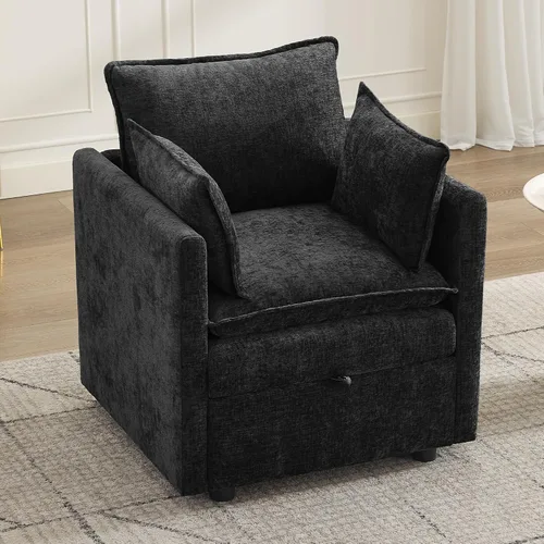 Vista 57 de Otomana cuadrada grande de 27 pulgadas con almacenamiento, reposapiés tapizado moderno con patas antideslizantes para sofá, mesa de café, sala