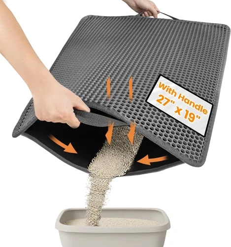 Vista 12 de Tapete de arena para gatos de tamaño compacto de 23.6"x14.6" para espacios pequeños, capa trasera mejorada impermeable a prueba de fugas Negro