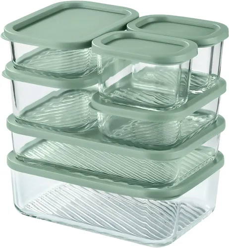 Vista 17 de EATEX Paquete de 6 recipientes de vidrio para preparación de comidas con base ranurada, 6 recipientes de almacenamiento de vidrio apilables sin BPA