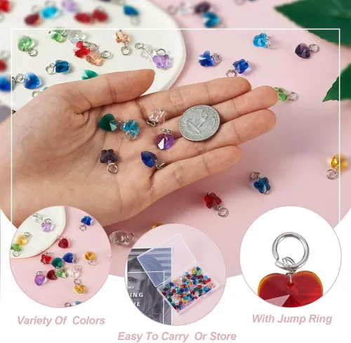 Vista 3 de Cheriswelry 96 dijes de cristal de mariposa transparente facetados, colgantes de corazón de amor, adornos colgantes de 51.732 in para hacer aretes
