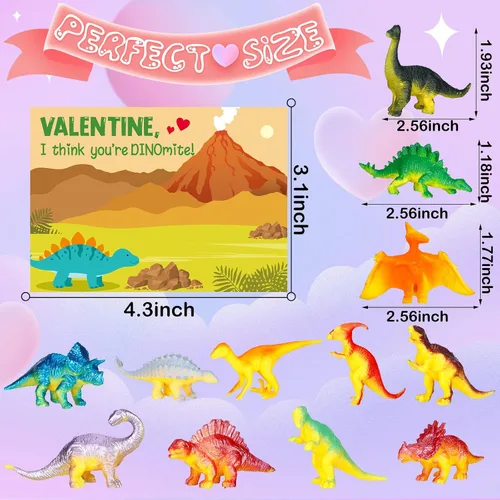 Vista 6 de Juego de 48 tarjetas para el día de San Valentín con juguetes de figuras de dinosaurio, tarjetas de dinosaurio, tarjetas de San Valentín
