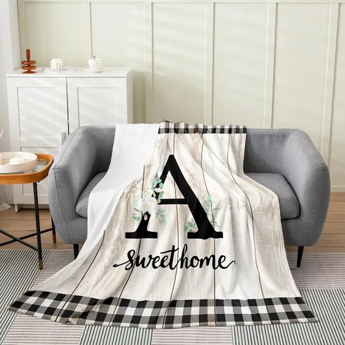 Vista 31 de Erosebridal Manta de franela de letras iniciales B, manta de vellón con letras ABC, 40 x 50 pulgadas, decoración rústica de granja, manta de felpa