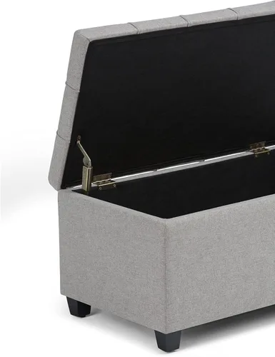 Vista 7 de SIMPLIHOME - Otomana Shiloh de cuero vegano de 48 pulgadas de ancho en color marrón castaño Otomana de transición con tapa capitoné y elevable
