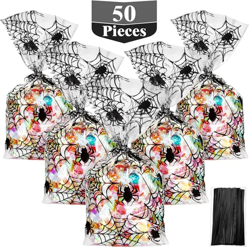 Vista 8 de Hestya 50 bolsas transparentes de celofán con 300 lazos giratorios