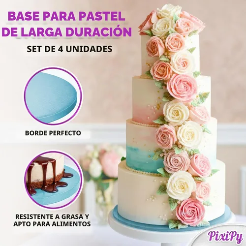 Vista 2 de Tablas para Pasteles - Paquete de 4, 12 pulgadas, Azul - Bases Redondas Reutilizables para Pasteles para Postres Espectaculares - Bases de Cartón