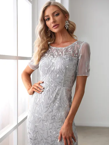 Vista 5 de Ever-Pretty - Vestido de noche elegante de sirena con bordado de lentejuelas, manga corta, escote ilusión para mujer, 07707-USA