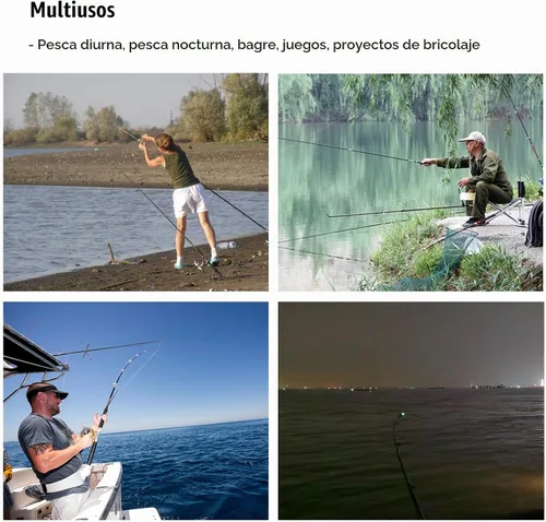 Vista 6 de Campanas de pesca con luces, 20 unidades, luces LED de pesca nocturna, 10 piezas de caña de pescar, campana de alarma de cebo, accesorios de pesca