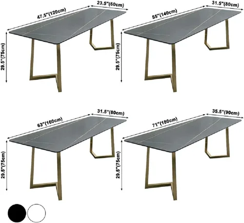 Vista 2 de Mesa rectangular de mármol con pedestal doble, mesa de comedor de dos colores con piedra sinterizada