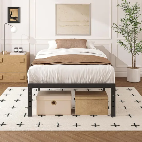 Vista 9 de 12 Inch Heavy Duty Black Metal Platform Bed Frame with Mattress Support, Twin Platform Bed Frame with Under Bed Storage, No Box Spring Needed, Easy