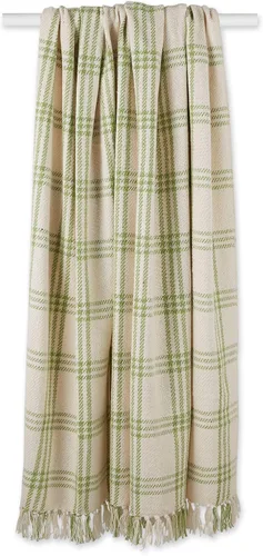 Vista 2 de DII Modern Farmhouse Plaid Collection - Manta de algodón con flecos, 50 x 60 pulgadas, color blanco/verde antiguo