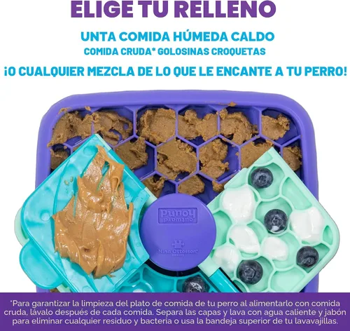 Vista 6 de Outward Hound Nina Ottosson Lick N' Flip 3-in-1 Dog Toy Treat Puzzle, 7.4" Lick N' Flip Treat (morado)