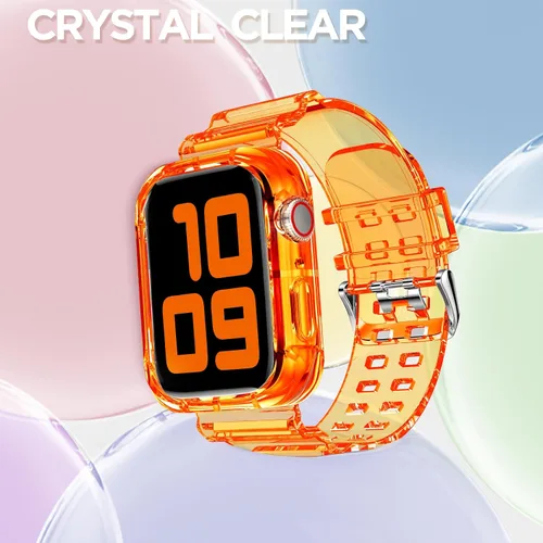 Vista 245 de DABAOZA - Correa transparente compatible con Apple Watch con estuche protector, correa deportiva de TPU con brillo para mujeres y hombres