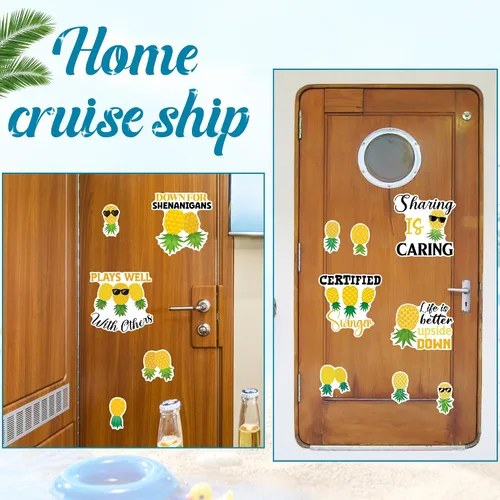 Vista 7 de 13 piezas de decoración de puerta de crucero de piña, imanes divertidos de piña tropical para crucero, reutilizables, divertidos letreros magnéticos