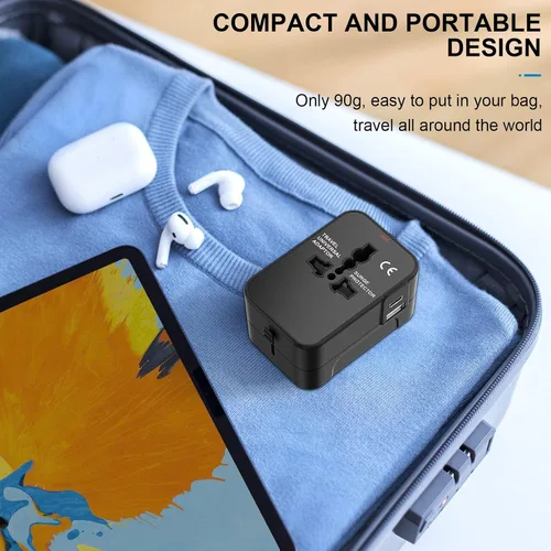 Vista 7 de Adaptador de viaje universal con USB C, HITRENDS Worldwide todo en uno, adaptador de corriente internacional, convertidor de viaje y adaptador
