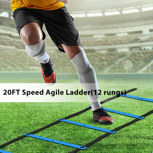 Vista 5 de Vztipki Speed & Agility Training Equipment-20ft Agility Ladder, 6 Poles, 12 Soccer Cones, Resistance Parachute, Jump Rope, Soccer Football