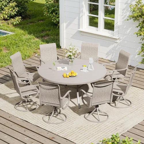 Vista 16 de VICLLAX Muebles pequeños de exterior de 3 piezas, 2 sillas giratorias de patio y mesa redonda pequeña para 2, sillas de carbón oscuro y negro