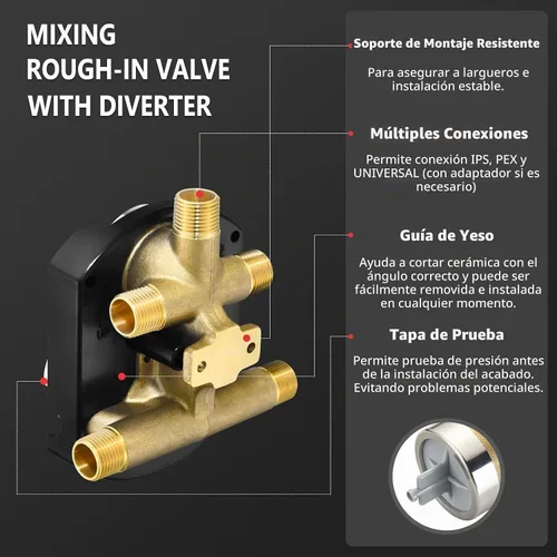 Vista 2 de R22000-WS Válvula de ducha y desviación integrada para válvula de ducha personalizada DT 3 o 6 ajustes, latón constructed