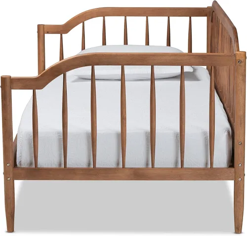 Vista 4 de Baxton Studio Parson Classic Mid-Century - Sofá cama de madera con acabado marrón nogal, tamaño individual