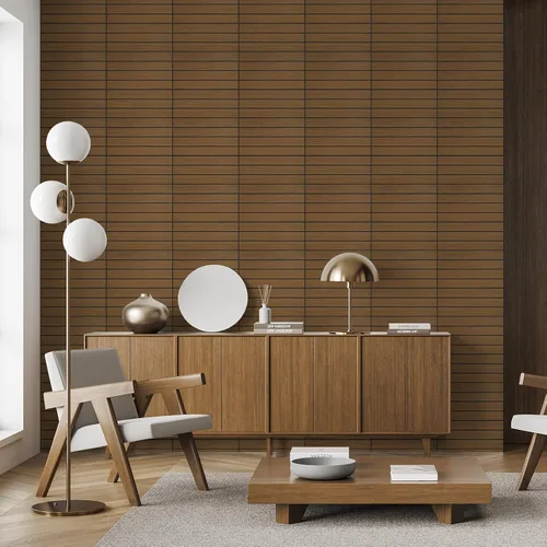 Vista 8 de WADILE Paneles de pared de listones de madera para despegar y pegar, de 12"x12" (30×30cm), decorativo, PVC, insonorizado, autoadhesivo, para sala