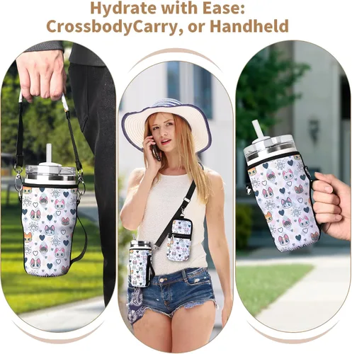 Vista 4 de AUPET Bolsa de transporte para botella de agua apta para vasos Stanley Flowstate IceFlow Yeti de 30/20/14 onzas, accesorios de taza con bolsa