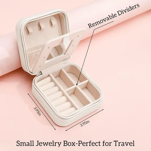 Vista 4 de Zhamate Regalo del día de San Valentín, estuche de joyería de viaje personalizado, organizador de joyas con inicial personalizado para mujeres