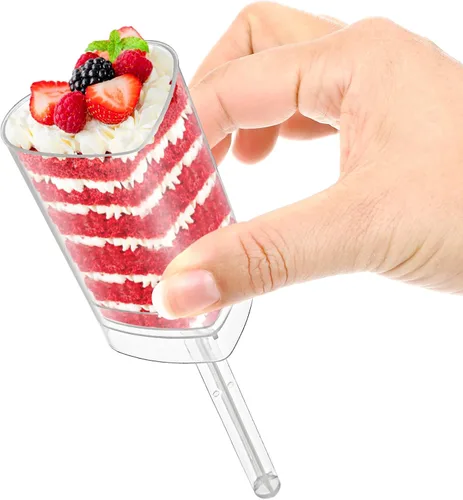 Vista 2 de Jucoan Paquete de 50 recipientes de plástico con forma de corazón para tartas, cupcakes de helado de gelatina con tapas para el día de San Valentín