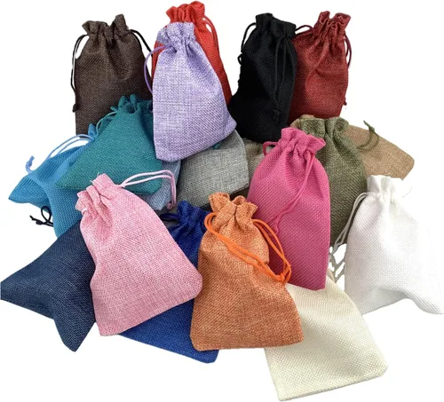 Vista 69 de Palmhomee Paquete de 20 bolsas de regalo de arpillera con cordón, bolsas de joyería de lino, bolsas de yute de boda para joyas y bolsas