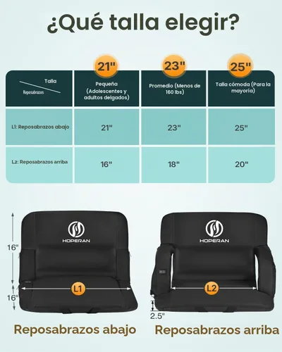 Vista 10 de HOPERAN Massage Heated Stadium Seats for Bleachers, Dual Control, Portable 21" Negro-1pc