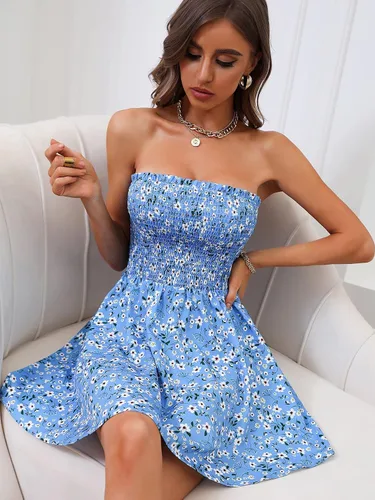 Vista 3 de Floerns Vestido corto bohemio sin tirantes para mujer