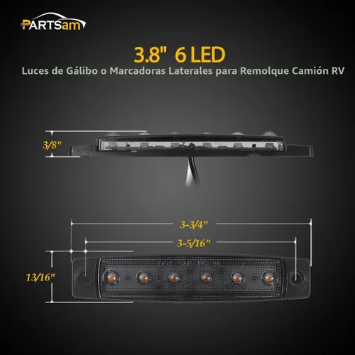 Vista 4 de Partsam 6 luces indicadoras laterales LED, paquete de 5, 3.8 pulgadas, 5 x ahumado/ámbar.