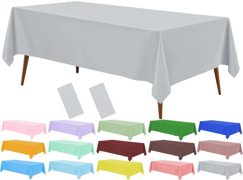 Vista 17 de Mantel de plástico crema, paquete de 2 manteles desechables color blanco hueso, mantel de 54 x 108 pulgadas para mesa rectangular, manteles