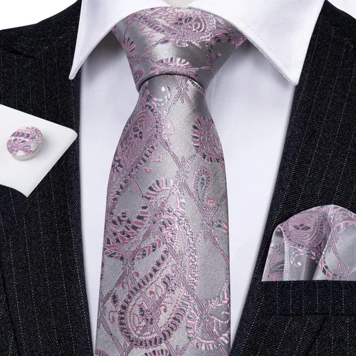 Vista 192 de Barry.Wang - Juego de corbata de seda para hombre, diseño de cachemira, pañuelo y gemelos de bolsillo