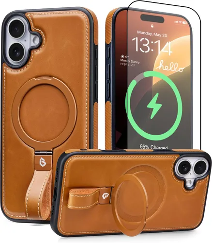 Vista 26 de Butaiga - Funda para iPhone 12 Pro Max con correa de cuero, soporte de anillo, color negro Finger Loop, Relieve Smartphone Pinky Strain