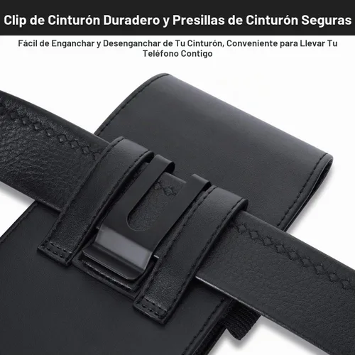 Vista 3 de BECPLT Funda de cinturón de cuero para iPhone 16 Pro/15/14/13/12/11 Pro y Galaxy S25/S24/S23/S22/S21/S20 - Estuche duro delgado con clip/asas