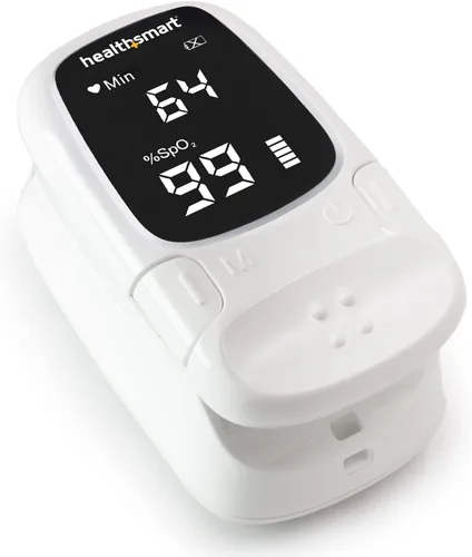 Vista 13 de Oxímetro de pulso HealthSmart para la yema del dedo que muestra el contenido de saturación de oxígeno en sangre, frecuencia de pulso y barra