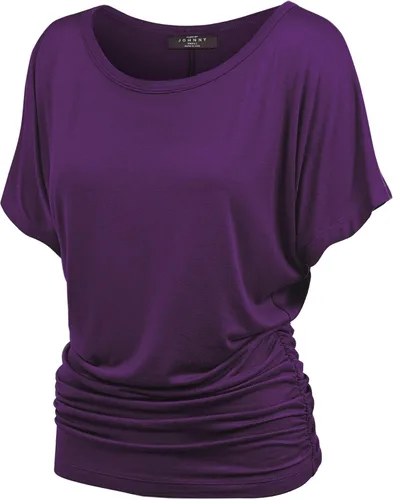 Vista 11 de Made By Johnny Camiseta de manga corta Dolman con cuello barco y dobladillo curvado para mujer, ajuste holgado Wt1037_aqua