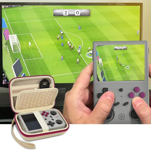 Vista 7 de PAIYULE Travel Case Compatible with RG353V/ RG353VS/ R36S Retro Handheld Game Console, Handheld Emulator Storage Holder Organizer, Android Game Beige