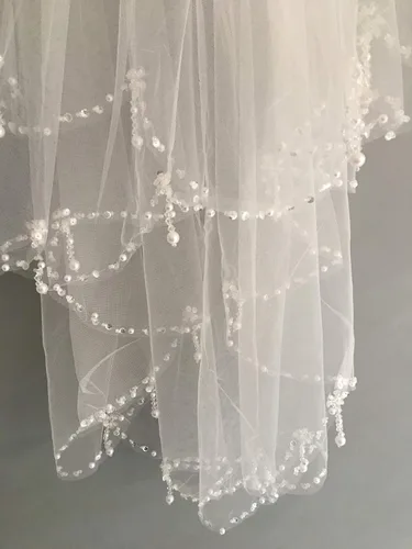Vista 3 de skyfitting Mujer 2niveles con abalorio borde velo de novia con peine, velo de boda