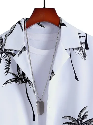 Vista 3 de MakeMeChic Conjunto casual de 2 piezas para hombre manga corta botones y pantalones cortos