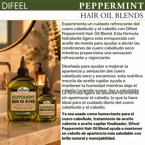 Vista 4 de Difeel Mezcla de aceite para el cabello de menta, tamaño de viaje, 2.5 onzas Peppermint